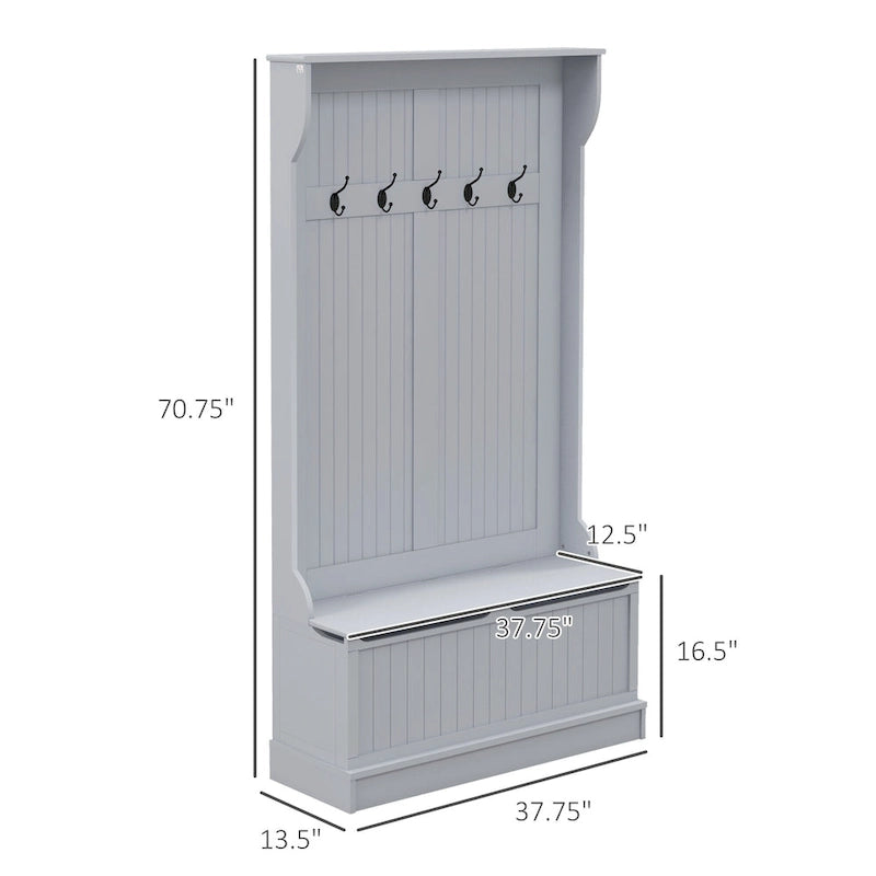38 3-In-1 Entryway Hall Tree with Storage Bench, Coat Rack with Four Hooks and Shoe Storage, Black