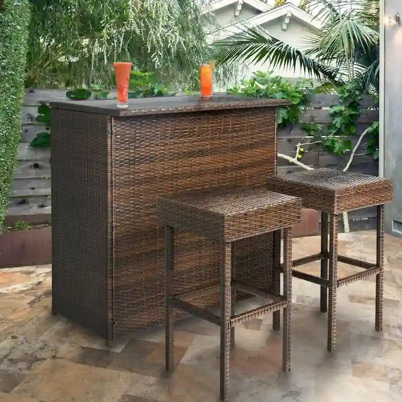 Ensemble de bar extérieur en résine tressée avec table et tabourets
