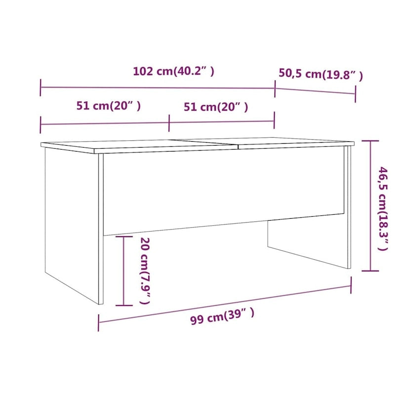 Table basse relevable, table d'appoint, table de canapé d'appoint en bois d'ingénierie - 40,2 x 19,9 x 18,3