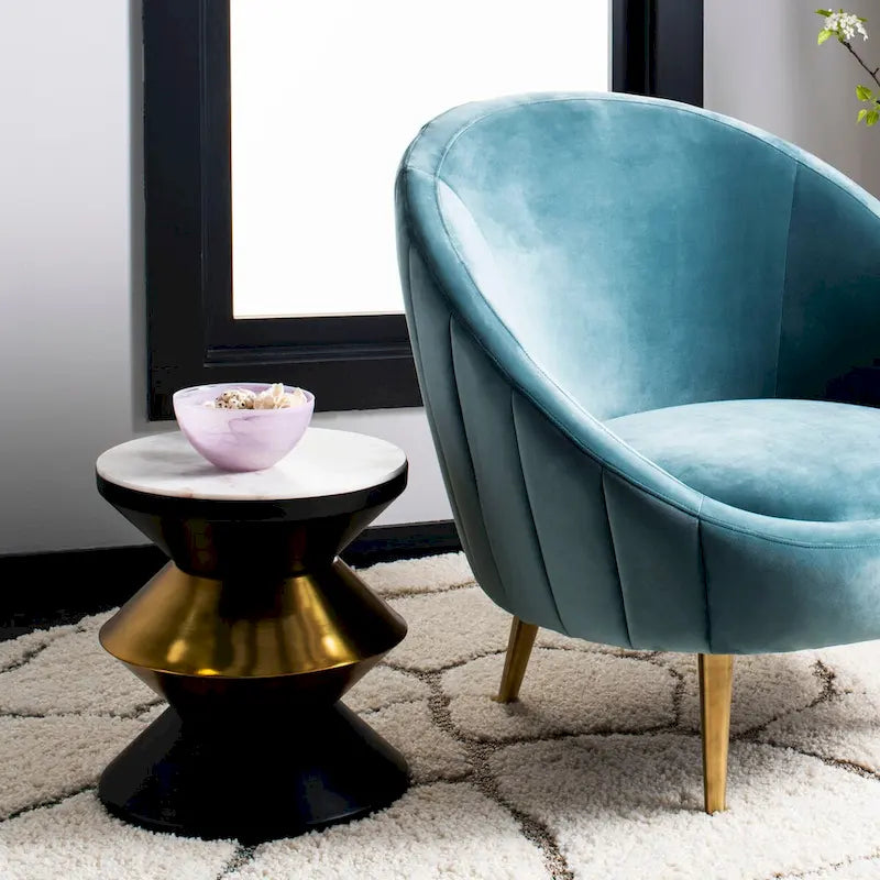Black/ Gold Stone Top Side Table - 14.3 x 14.3 x 16 - 14Wx14Dx15H