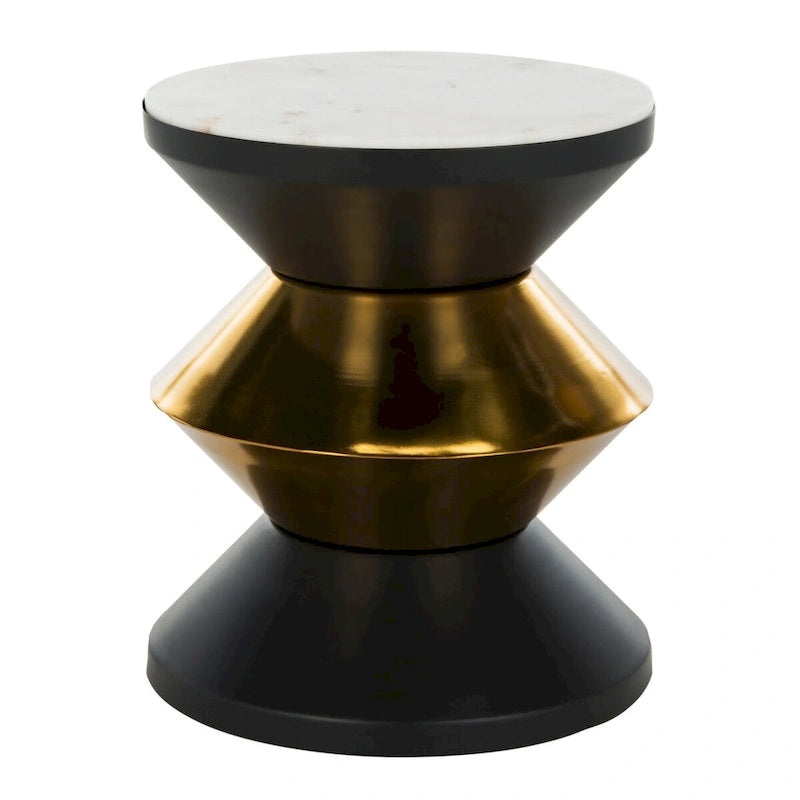 Black/ Gold Stone Top Side Table - 14.3 x 14.3 x 16 - 14Wx14Dx15H