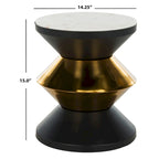 Black/ Gold Stone Top Side Table - 14.3 x 14.3 x 16 - 14Wx14Dx15H