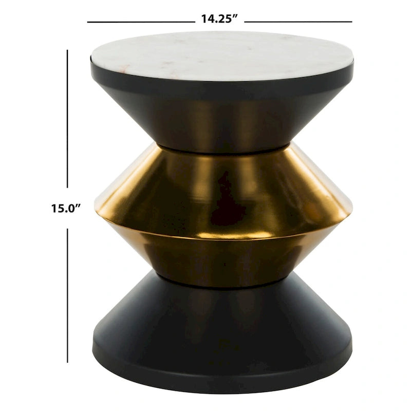 Black/ Gold Stone Top Side Table - 14.3 x 14.3 x 16 - 14Wx14Dx15H