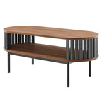 Table basse ovale moderne bicolore en bois avec étagère