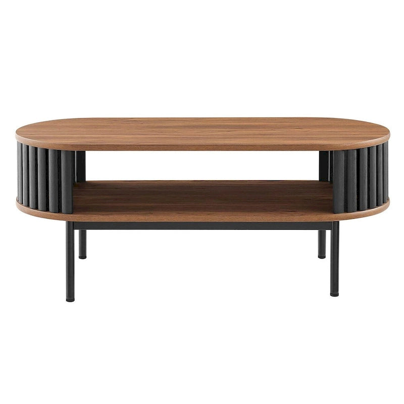 Table basse ovale moderne bicolore en bois avec étagère