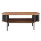 Table basse ovale moderne bicolore en bois avec étagère