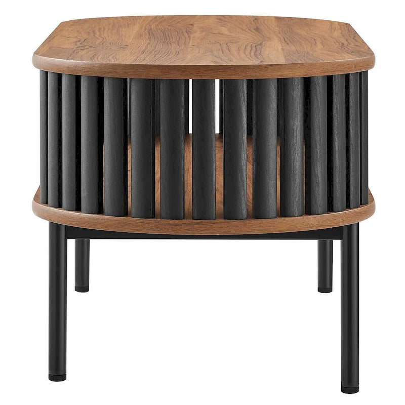 Table basse ovale moderne bicolore en bois avec étagère