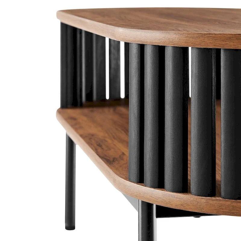 Table basse ovale moderne bicolore en bois avec étagère