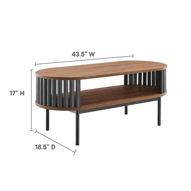 Table basse ovale moderne bicolore en bois avec étagère