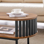 Table basse ovale moderne bicolore en bois avec étagère