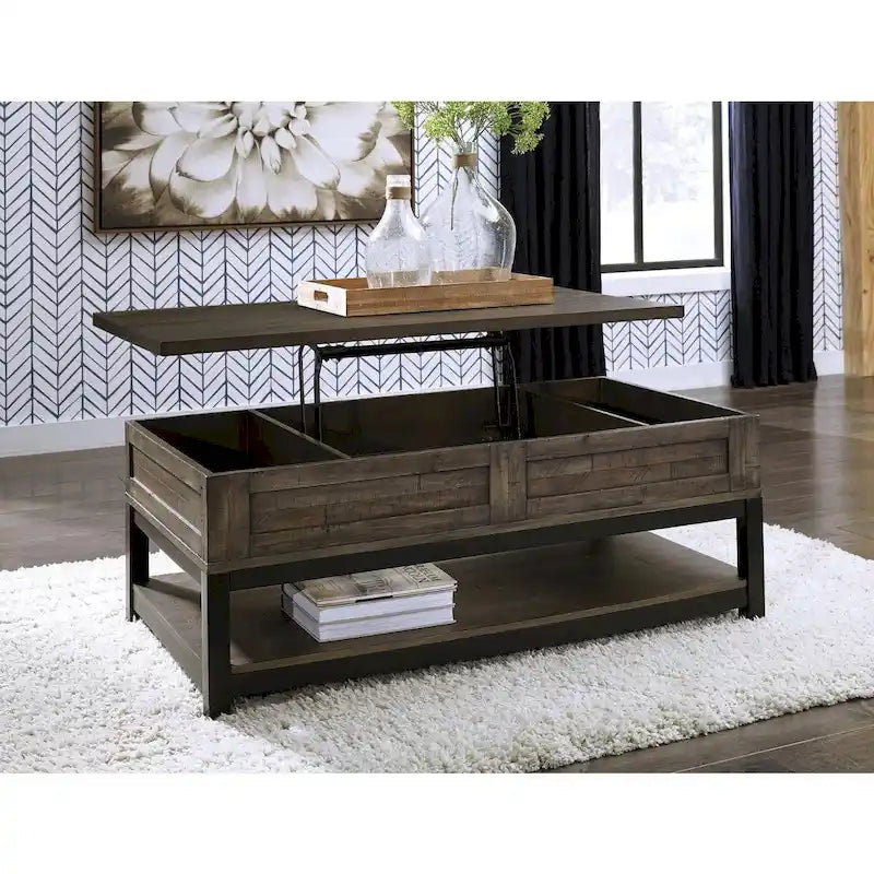 Table basse relevable rectangulaire décontractée marron grisâtre