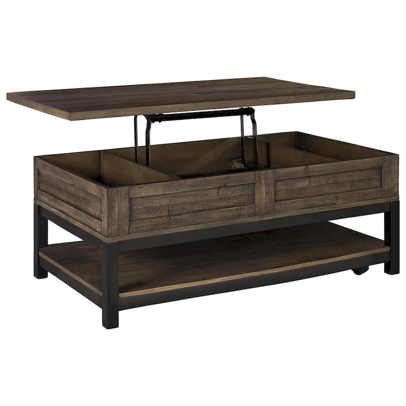 Table basse relevable rectangulaire décontractée marron grisâtre