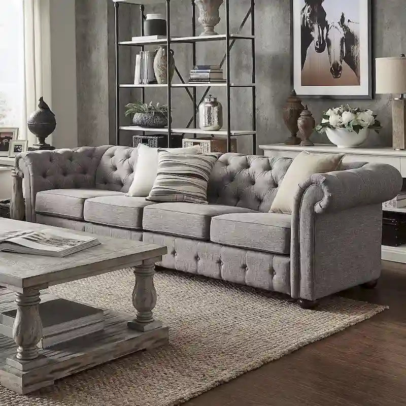 Canapé Chesterfield extra long gris clair par