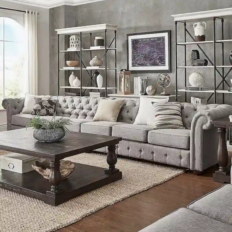 Canapé Chesterfield extra long gris clair par