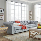 Canapé Chesterfield extra long gris clair par