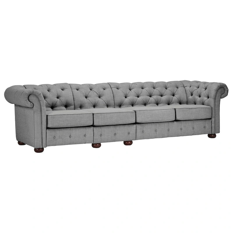 Canapé Chesterfield extra long gris clair par