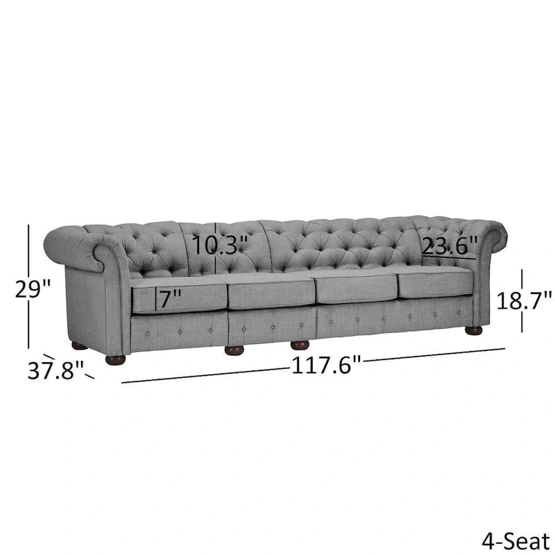 Canapé Chesterfield extra long gris clair par