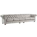 Canapé Chesterfield extra long gris clair par