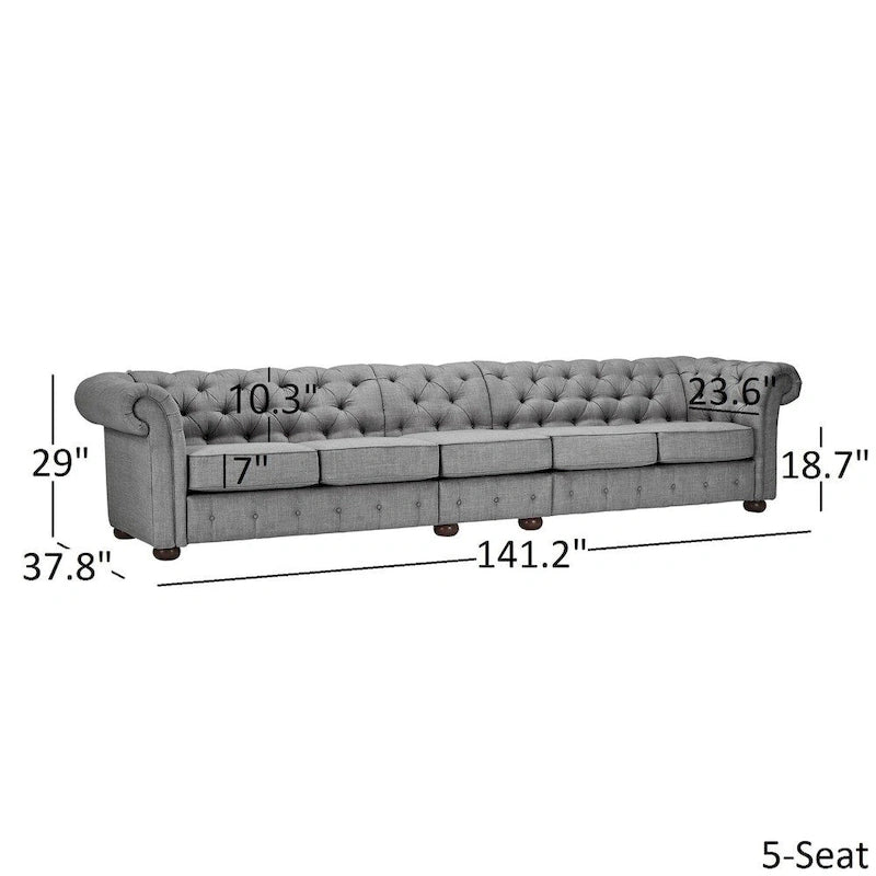 Canapé Chesterfield extra long gris clair par