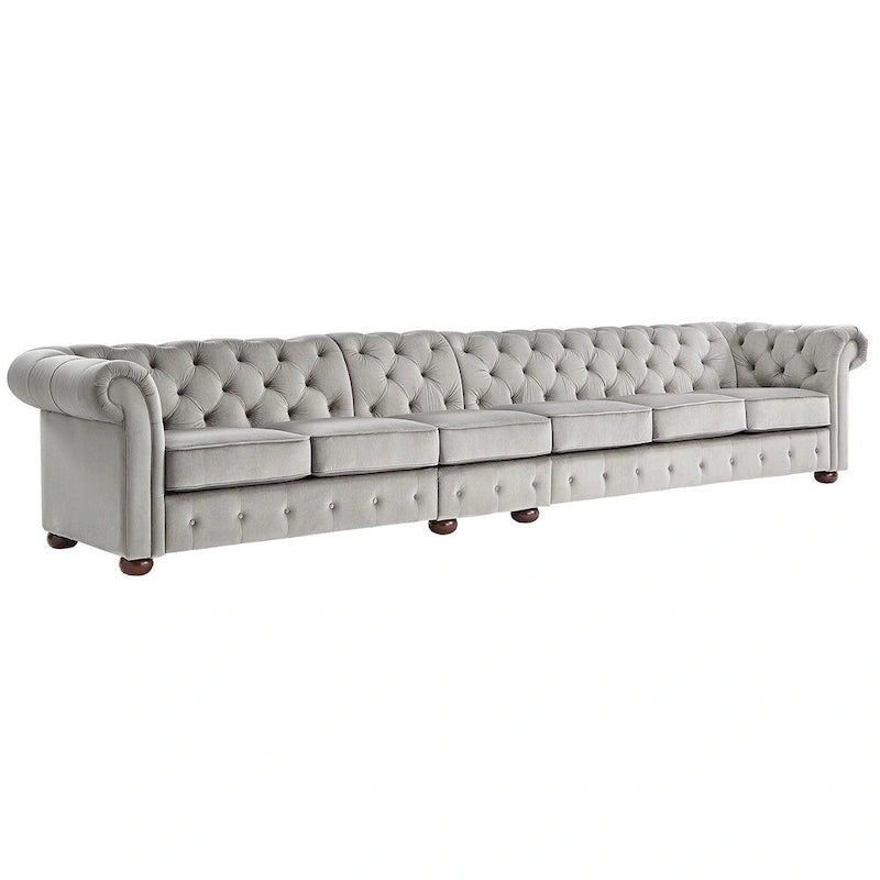 Canapé Chesterfield extra long gris clair par