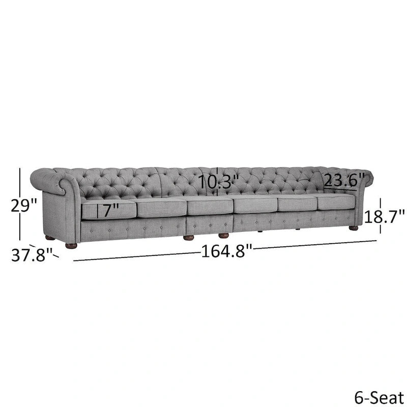 Canapé Chesterfield extra long gris clair par