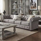 Canapé Chesterfield extra long gris clair par