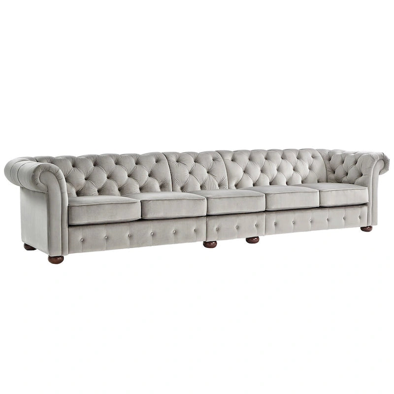 Canapé Chesterfield extra long gris clair par