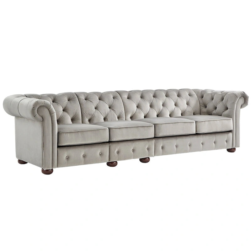 Canapé Chesterfield extra long gris clair par