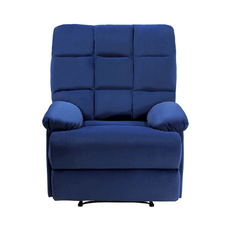 Fauteuil inclinable manuel de 36 pouces, rembourré, velours bleu, bois massif
