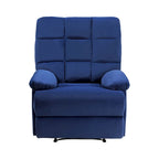 Fauteuil inclinable manuel de 36 pouces, rembourré, velours bleu, bois massif