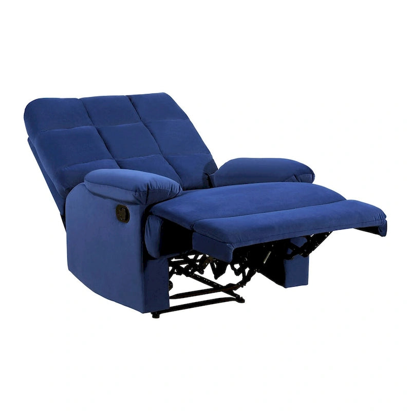 Fauteuil inclinable manuel de 36 pouces, rembourré, velours bleu, bois massif