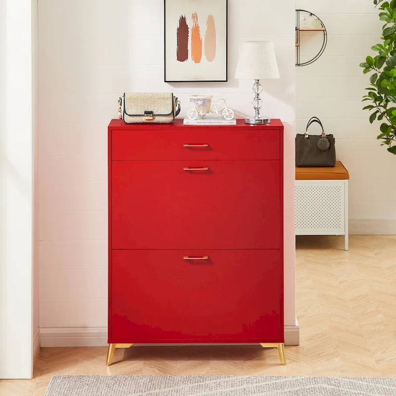 Shoe Storage Cabinet for Entryway, Free Standing Organizer with 2 Flip Drawers, Hidden Shoe Rack for Doorway Hallway Closet
