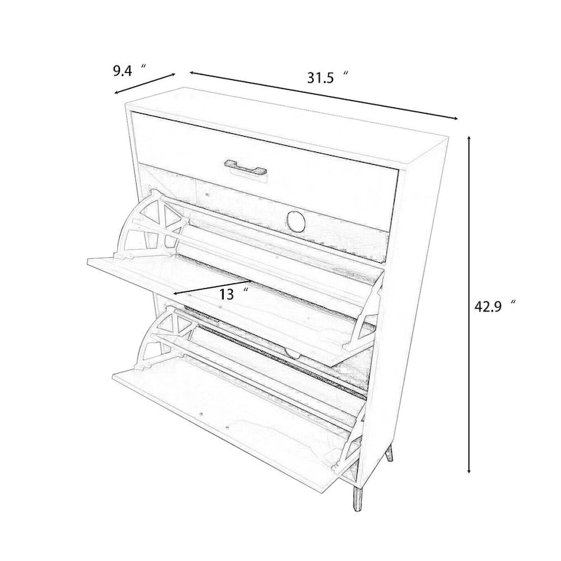 Shoe Storage Cabinet for Entryway, Free Standing Organizer with 2 Flip Drawers, Hidden Shoe Rack for Doorway Hallway Closet