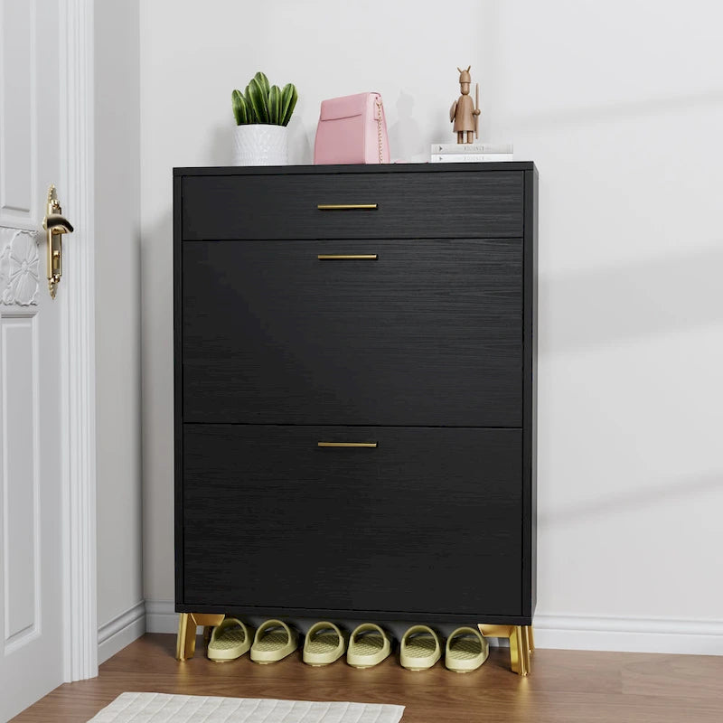 Shoe Storage Cabinet for Entryway, Free Standing Organizer with 2 Flip Drawers, Hidden Shoe Rack for Doorway Hallway Closet