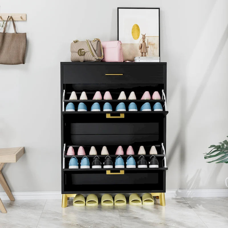 Shoe Storage Cabinet for Entryway, Free Standing Organizer with 2 Flip Drawers, Hidden Shoe Rack for Doorway Hallway Closet