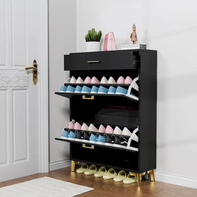 Shoe Storage Cabinet for Entryway, Free Standing Organizer with 2 Flip Drawers, Hidden Shoe Rack for Doorway Hallway Closet