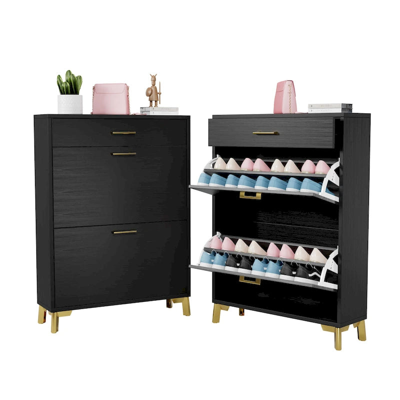 Shoe Storage Cabinet for Entryway, Free Standing Organizer with 2 Flip Drawers, Hidden Shoe Rack for Doorway Hallway Closet