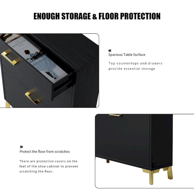 Shoe Storage Cabinet for Entryway, Free Standing Organizer with 2 Flip Drawers, Hidden Shoe Rack for Doorway Hallway Closet