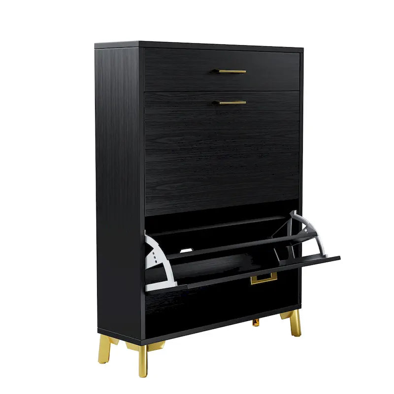 Shoe Storage Cabinet for Entryway, Free Standing Organizer with 2 Flip Drawers, Hidden Shoe Rack for Doorway Hallway Closet