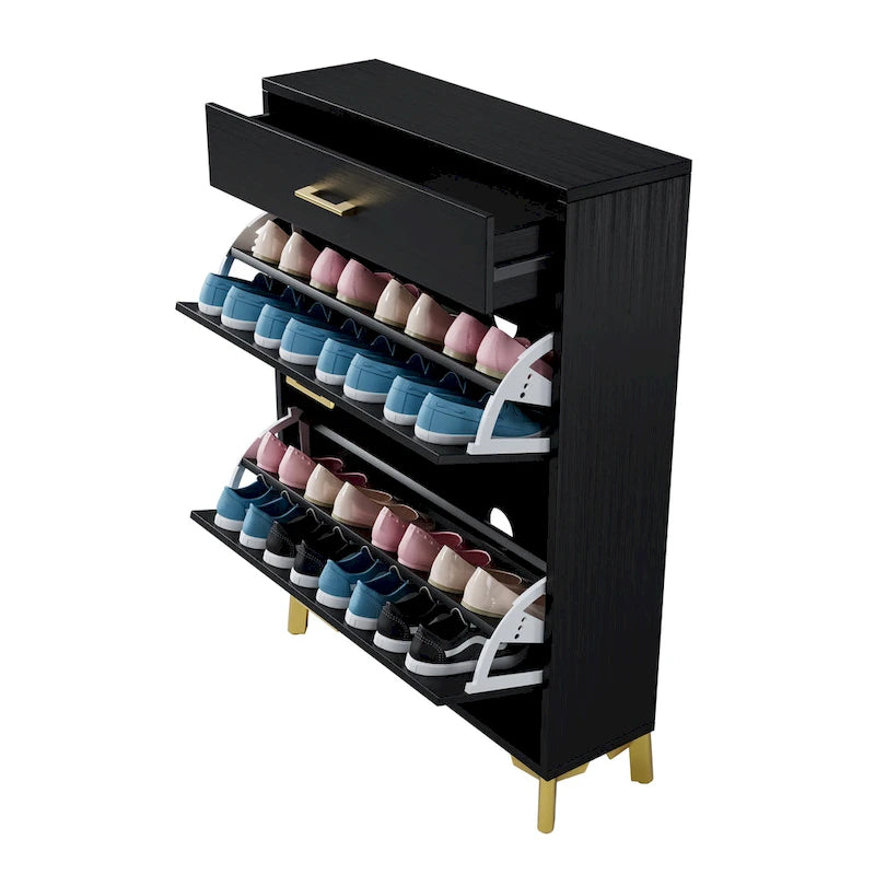 Shoe Storage Cabinet for Entryway, Free Standing Organizer with 2 Flip Drawers, Hidden Shoe Rack for Doorway Hallway Closet