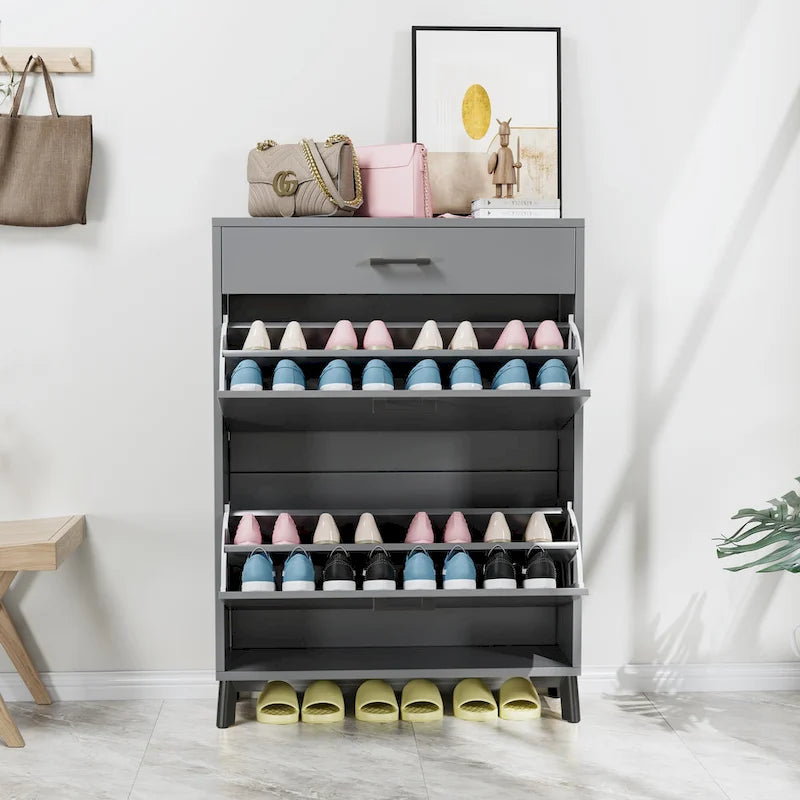 Shoe Storage Cabinet for Entryway, Free Standing Organizer with 2 Flip Drawers, Hidden Shoe Rack for Doorway Hallway Closet