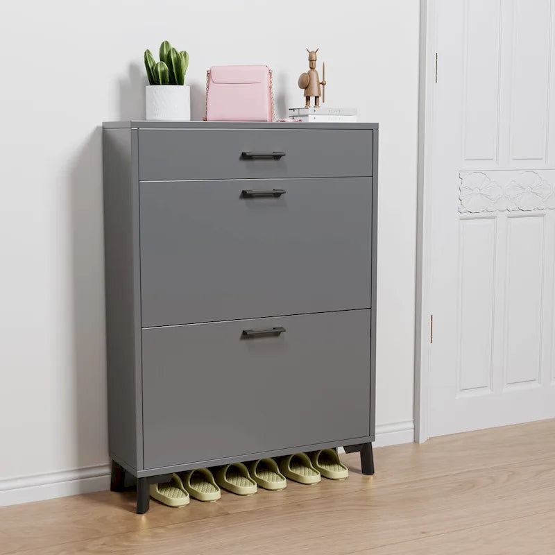 Shoe Storage Cabinet for Entryway, Free Standing Organizer with 2 Flip Drawers, Hidden Shoe Rack for Doorway Hallway Closet