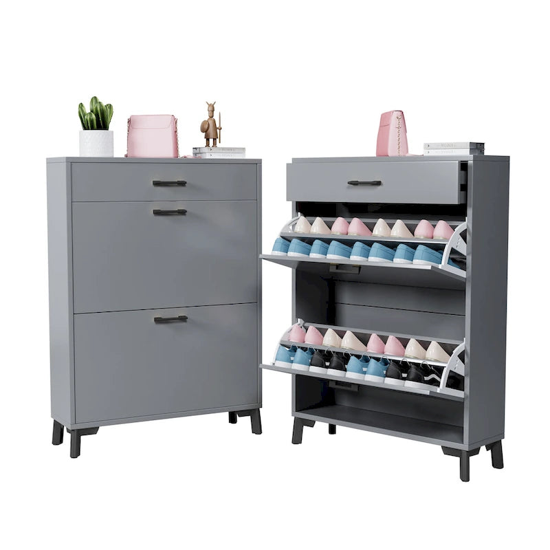 Shoe Storage Cabinet for Entryway, Free Standing Organizer with 2 Flip Drawers, Hidden Shoe Rack for Doorway Hallway Closet