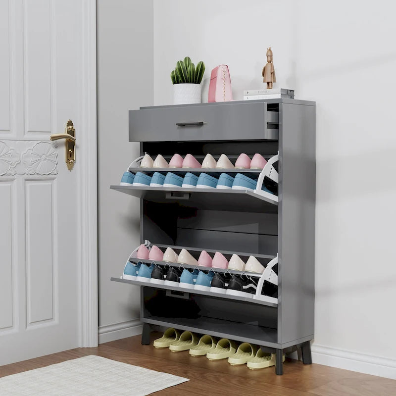 Shoe Storage Cabinet for Entryway, Free Standing Organizer with 2 Flip Drawers, Hidden Shoe Rack for Doorway Hallway Closet