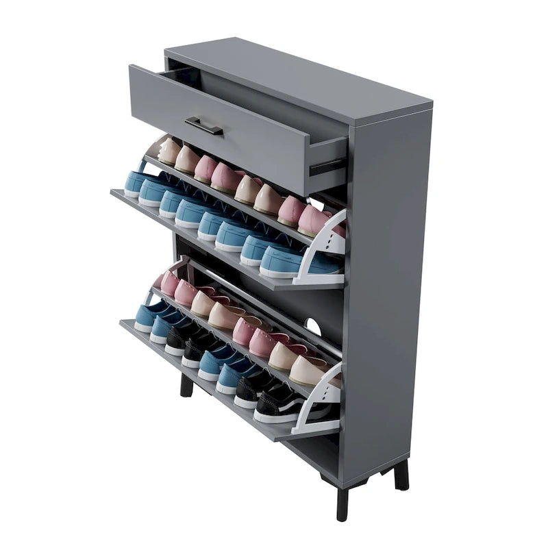 Shoe Storage Cabinet for Entryway, Free Standing Organizer with 2 Flip Drawers, Hidden Shoe Rack for Doorway Hallway Closet