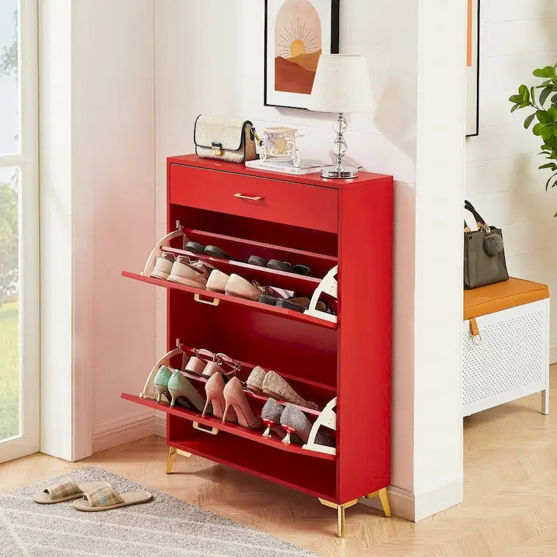 Shoe Storage Cabinet for Entryway, Free Standing Organizer with 2 Flip Drawers, Hidden Shoe Rack for Doorway Hallway Closet
