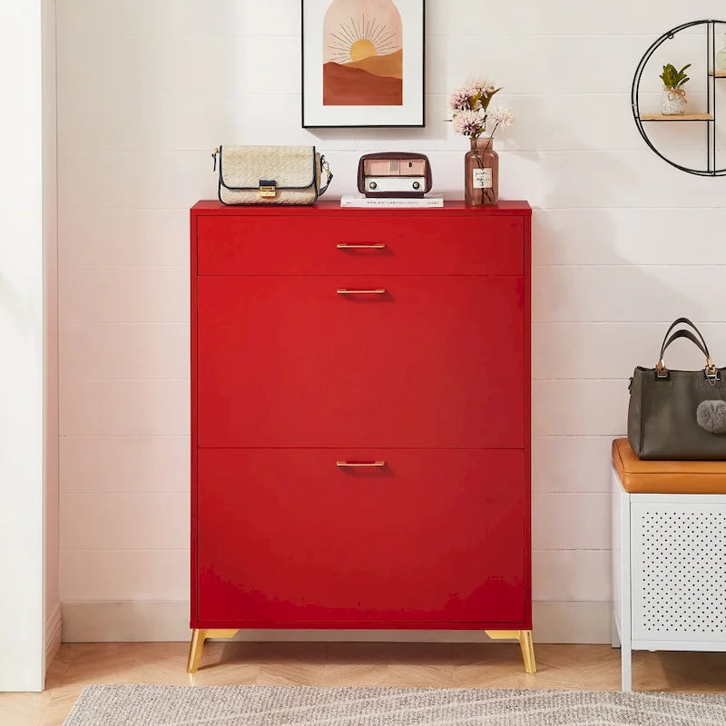 Shoe Storage Cabinet for Entryway, Free Standing Organizer with 2 Flip Drawers, Hidden Shoe Rack for Doorway Hallway Closet