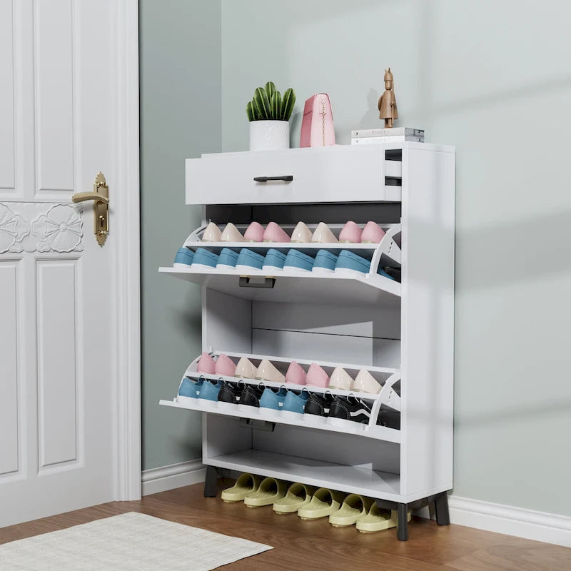 Shoe Storage Cabinet for Entryway, Free Standing Organizer with 2 Flip Drawers, Hidden Shoe Rack for Doorway Hallway Closet