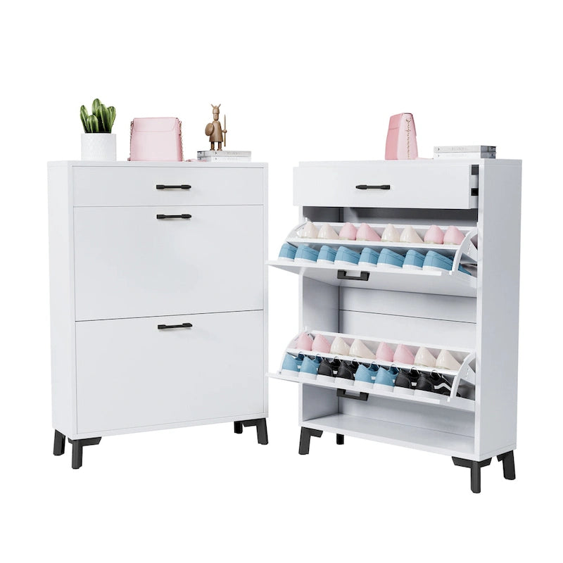 Shoe Storage Cabinet for Entryway, Free Standing Organizer with 2 Flip Drawers, Hidden Shoe Rack for Doorway Hallway Closet