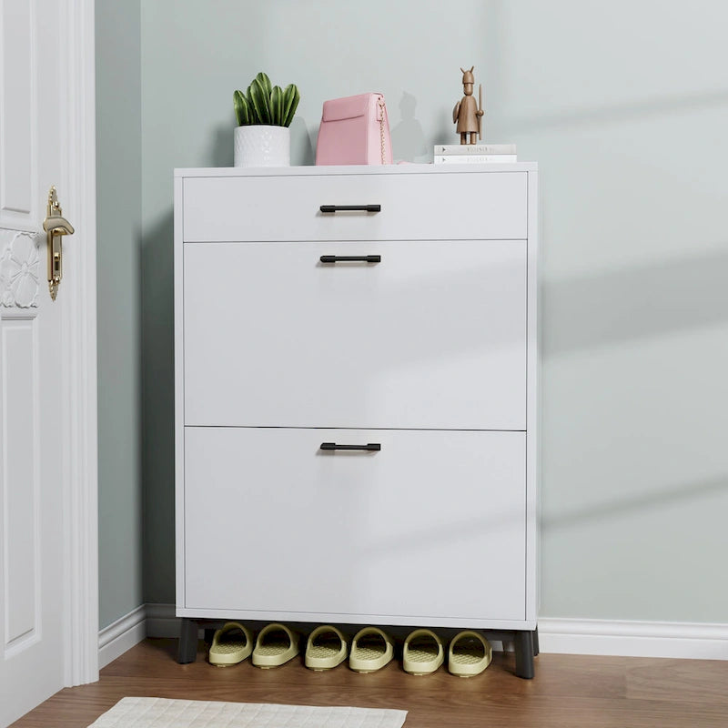 Shoe Storage Cabinet for Entryway, Free Standing Organizer with 2 Flip Drawers, Hidden Shoe Rack for Doorway Hallway Closet